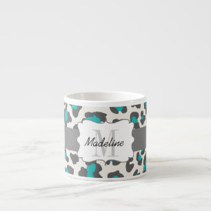 Leopard Print Aqua White Grått Espresso Mugg Espressomugg