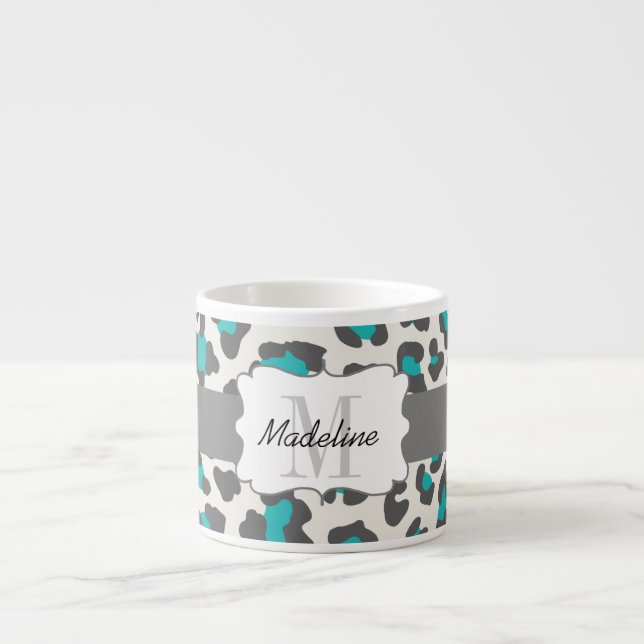 Leopard Print Aqua White Grått Espresso Mugg Espressomugg (Framsidan)
