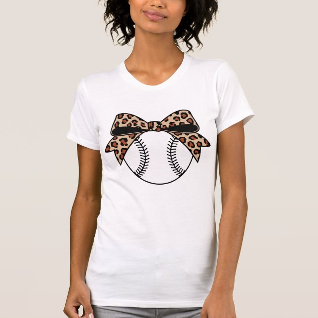 Leopard Print Baseball Bow | Trendy Sports Design T Shirt (Framsida)