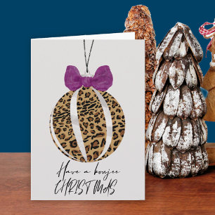 Leopard Print Bauble Lila Bow Boujee jul Kort