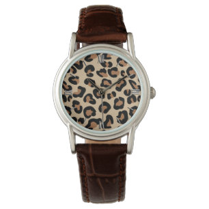 Leopard Print, Black, Brown, Rust och Tan Armbandsur