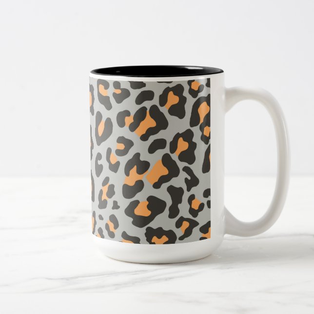 Leopard Print Black, Grått, Orange Två-Tonad Mugg (Höger)
