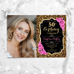 Leopard Print Black Guld Rosa Photo 50:e födelseda Inbjudningar<br><div class="desc">Femininininbjudan till elegantens blommigt på 50 år med ditt foto. Glam Black rosa design med faux glitter guld. Innehåller animaliskt leopardtryck, rosa ros, skriptteckensnitt och konfekti. Perfekt för en snyggt vuxen under firande party. Anpassa med dina egna detaljer. Kan anpassas för vilken ålder som helst! Skrivna Zazzle-inbjudningar eller digital utskrivbar...</div>