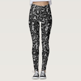 Leopard Print Black och Silver Grått Leggings