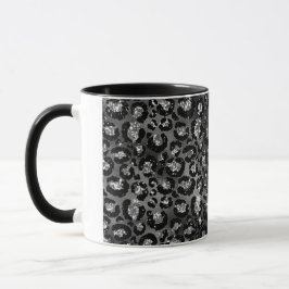 Leopard Print Black och Silver Grått Mugg
