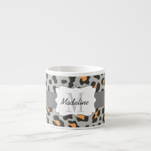 Leopard Print Black Orange Grått Espresso Mugg Espressomugg