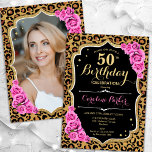 Leopard Print Black Rosa Photo 50:e födelsedagen Inbjudningar<br><div class="desc">Elegant femininininbjudan på 50 års födelsedag med ditt foto på baksidan av kortet. Glam black design with animal leopard print and faux glitter guld. Funktioner rosa ros, typsnitt för skript och konfiguration. Perfekt för en snyggt vuxen under firande party. Anpassa med dina egna detaljer. Kan anpassas för vilken ålder som...</div>