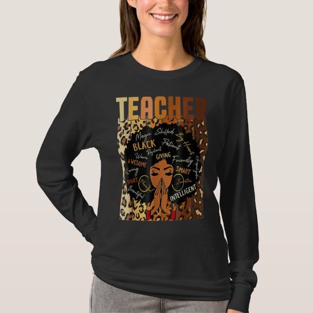 Leopard Print Black Smart Teacher Afro Kärlek Mela T Shirt (Framsida)