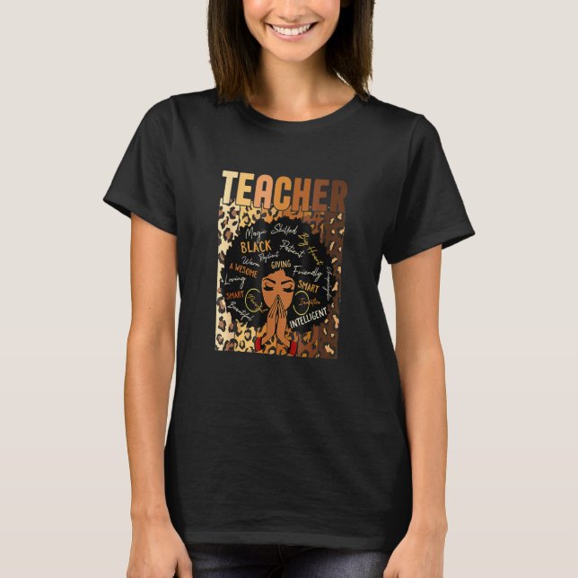 Leopard Print Black Smart Teacher Afro Kärlek Mela T Shirt (Framsida)