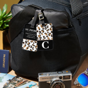 Leopard Print, Black, White,Tan Colorblock Initial Bagagebricka