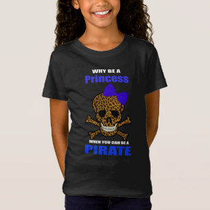 Leopard Print Blue Bow Pirat Princess Skull T Shirt