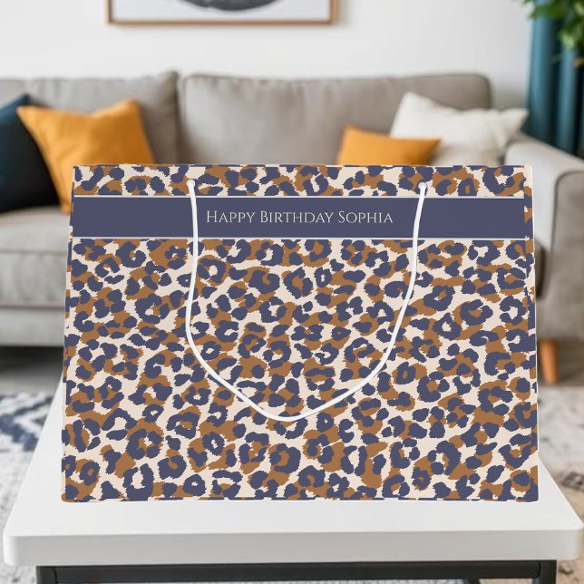 Leopard Print-Blue och Brown- (Leopard Print-Blue and Brown- Large Gift Bag)