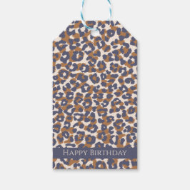 Leopard Print-Blue och Brown- Presentetikett
