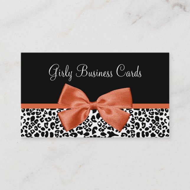 Leopard Print Boutique Trendig Burnt Orange Ribbon Visitkort (Framsida)