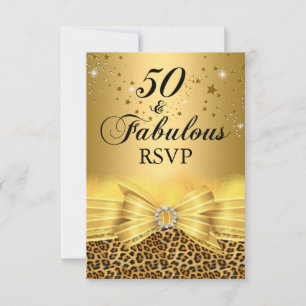 Leopard Print & Bow 50 & Fantastisk RSVP Guld Inbjudningar