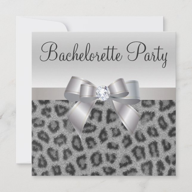 Leopard Print, Bow & Diamond Bachelorette Party Inbjudningar (Framsida)