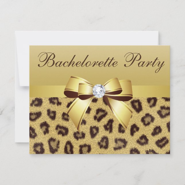 Leopard Print, Bow & Diamond Bachelorette Party Inbjudningar (Framsida)