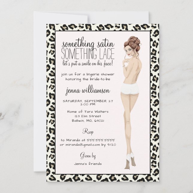 Leopard Print Bride Lingerie Shower Inbjudningar (Framsida)