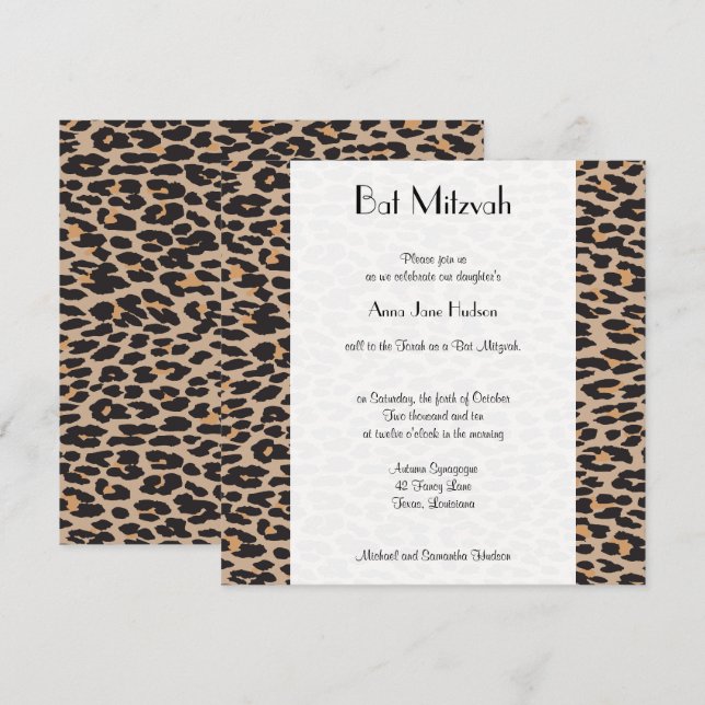 Leopard Print, Brown Leopard, Bat mitzvah Inbjudningar (Fram/baksida)