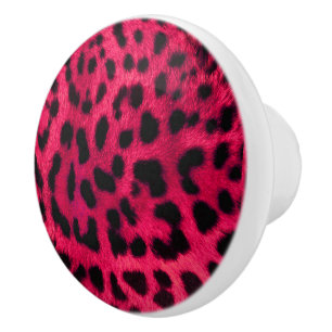 Leopard Print/Ceramic Knob/Shock rosa Knopp