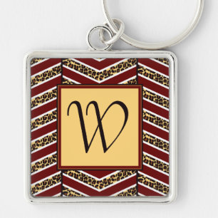 Leopard Print Chevron Keychain Fyrkantig Silverfärgad Nyckelring