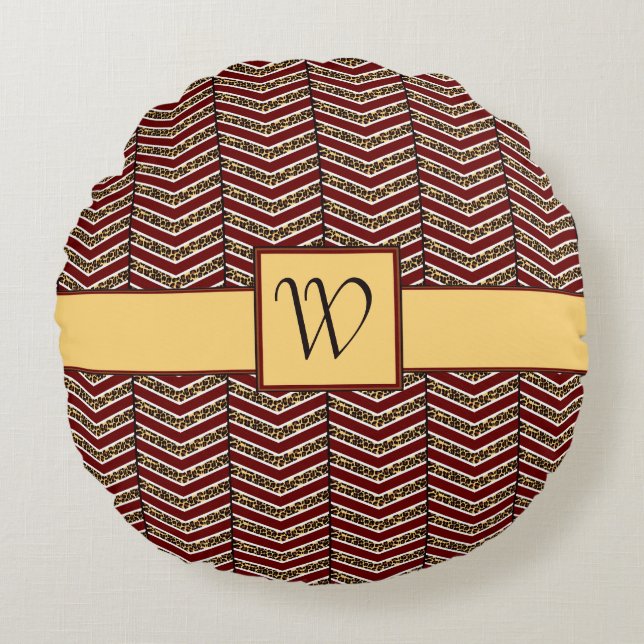 Leopard Print Chevron Round Pillow Rund Kudde (Framsidan)