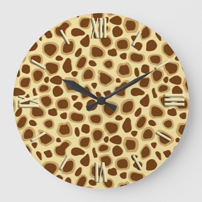 Leopard Print - Chocolate Brown och Camel Tan Stor Klocka (Framsida)