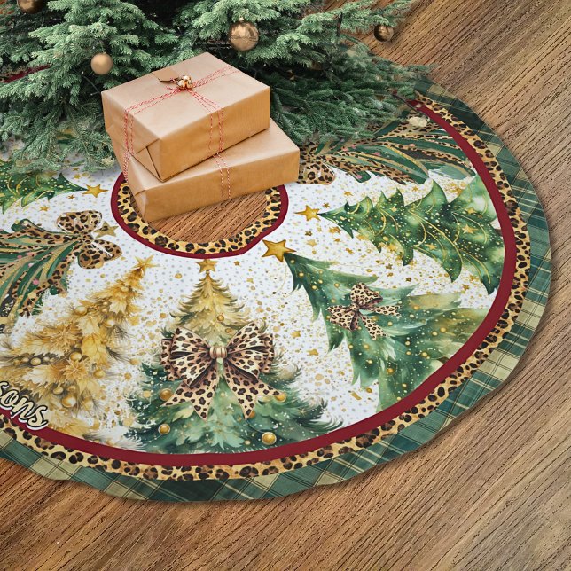 leopard print coquette bows christmas trees custom julgransmatta borstad polyester (Skapare uppladdad)