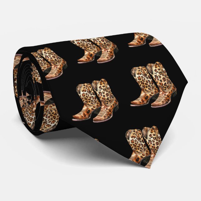 Leopard Print Cowboy Stövlar Nacke Tie Slips (Rullad)