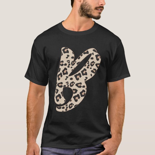 Leopard Print Cute Initial Brev B Monogram Vuxen T Shirt (Framsida)
