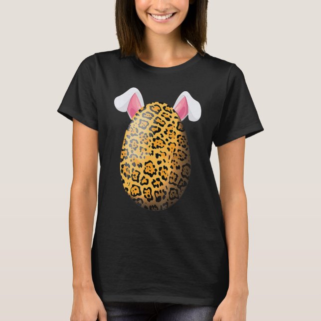 Leopard Print Egg Flowers Girls Women Glad påsk T Shirt (Framsida)