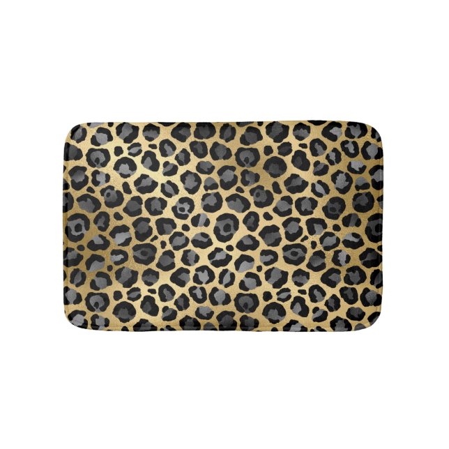Leopard Print Elegant Grå, Svart & Guld Badrumsmatta (Framsidan)