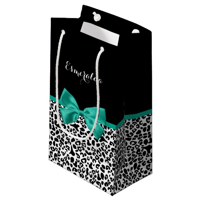 Leopard Print Emerald Grönt Ribbon Bow Chic Namn (Framsidan Vinklad)