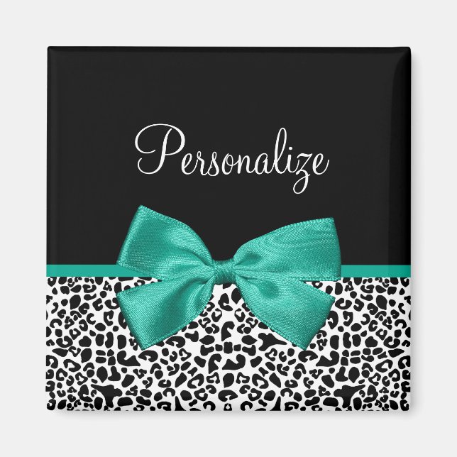 Leopard Print Emerald Grönt Ribbon Bow Chic Namn Magnet (Framsidan)
