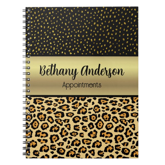 Leopard Print, Faux Guld Personlig Notebook Anteckningsbok (Framsidan)
