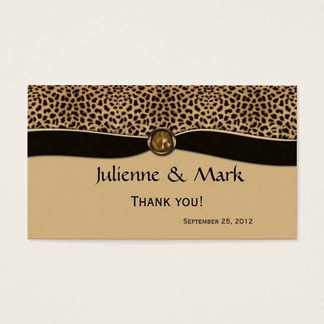 Leopard Print FAUX Ribbon Jewel Wedding Favor Visitkort (Framsidan)