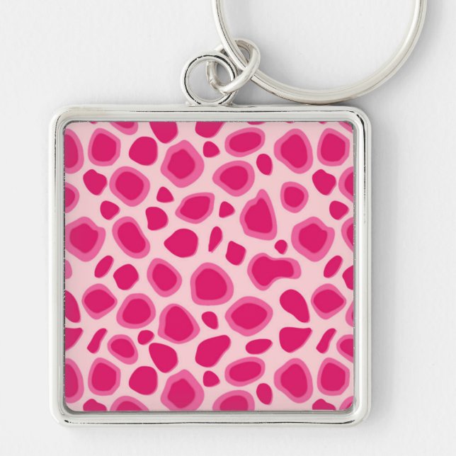 Leopard Print - Fuchsia och ljus rosa Fyrkantig Silverfärgad Nyckelring (Framsidan)