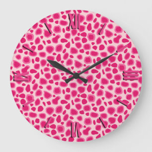 Leopard Print - Fuchsia och ljus rosa Stor Klocka