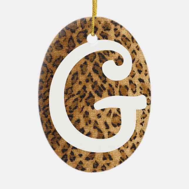 Leopard Print G monogram initialer Julgransprydnad Keramik (Framsidan)