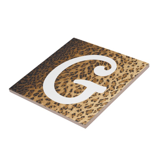 Leopard Print G monogram initialer Kakelplatta (Sidan)