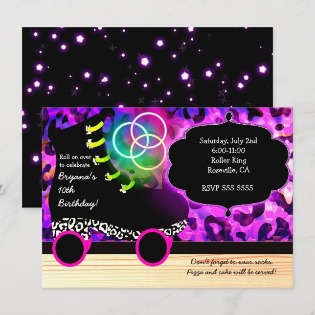 Leopard Print Glow Skate Rullskridsko Inbjudan (Fram/baksida)