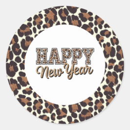 Leopard Print Gott Nytt År Runt Klistermärke