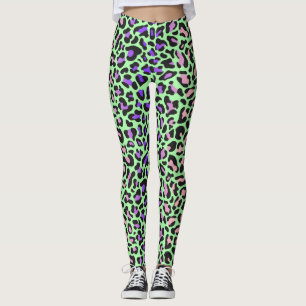 Leopard Print Grönt Lila Rosa Black Leggings
