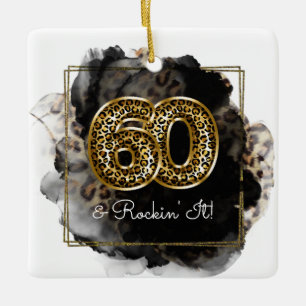 Leopard Print Guld 60 och Rockin'it Birthday Photo Julgransprydnad Keramik