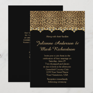 Leopard Print Guld Diamonds Bling Bröllop Inbjudningar