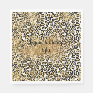 Leopard Print Guld Glitter Gnistra Pappersservett