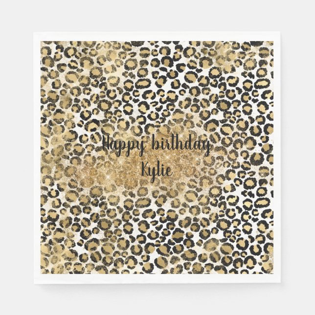 Leopard Print Guld Glitter Gnistra Pappersservett (Framsidan)