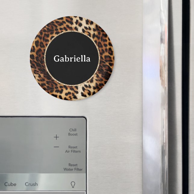 Leopard Print Guld Glitter Gnistra Ram Magnet (In Situ (Fridge))