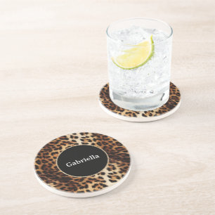 Leopard Print Guld Glitter Gnistra Ram Underlägg