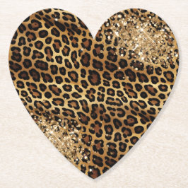 Leopard Print Guld Glitzy Gnistra Glitter Underlägg Papper